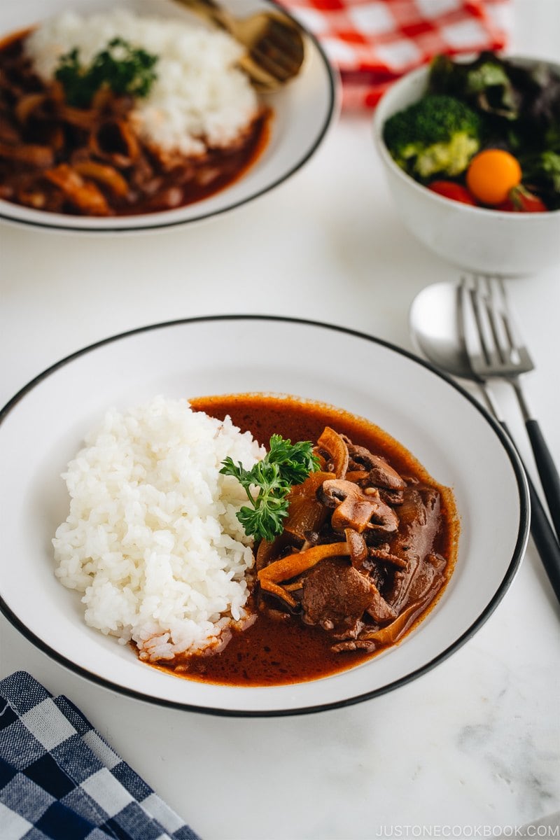 Hayashi Rice (Hashed Beef) served over rice.