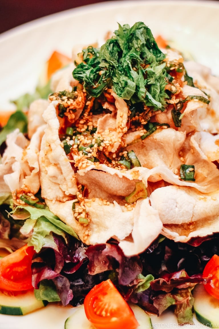 Pork Shabu Salad with Ponzu Dressing & Egg Drop Soup 豚しゃぶサラダ • Just One