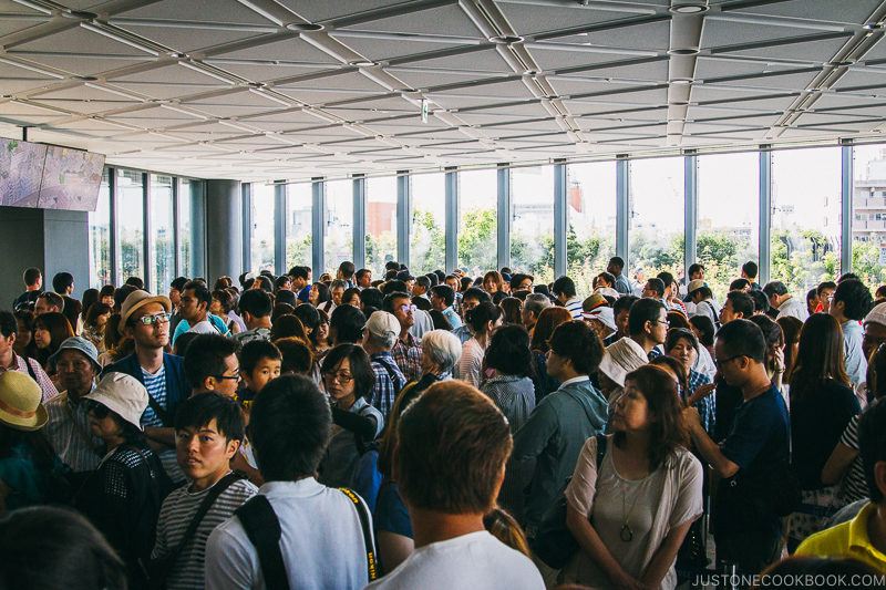 visitors waiting to go to the observatory at Tokyo Skytree - Tokyo Skytree Guide | www.justonecookbook.com