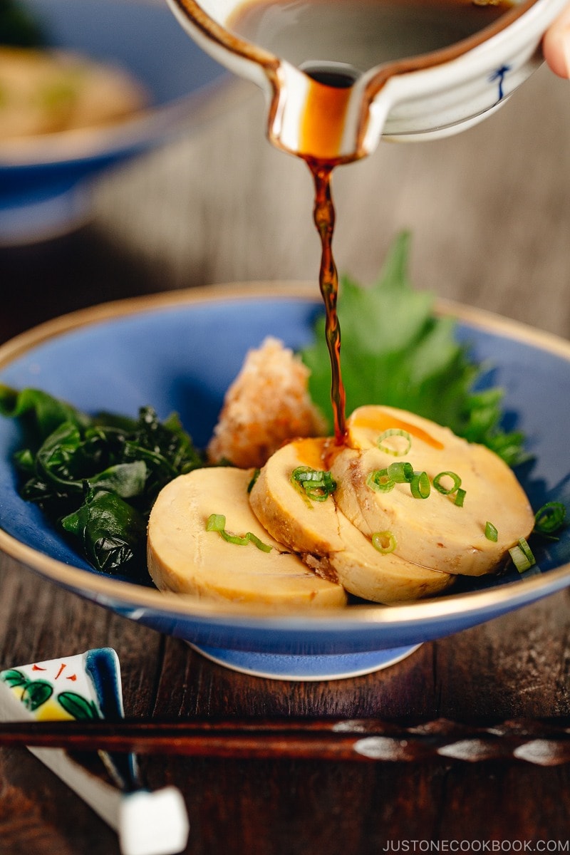 Ankimo served on a blue plate