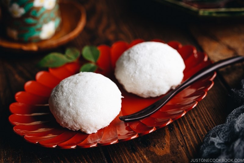 Fresh homemade red bean mochi.