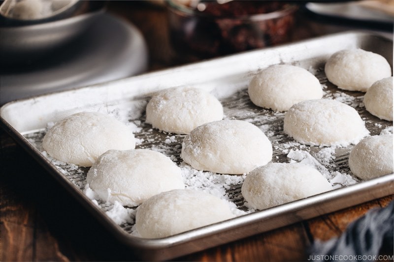 Fresh homemade mochi made with a stand mixer.