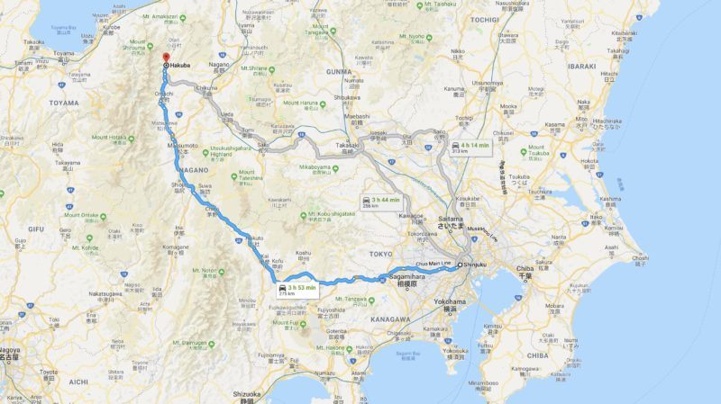 Google Maps Tokyo to Hakuba