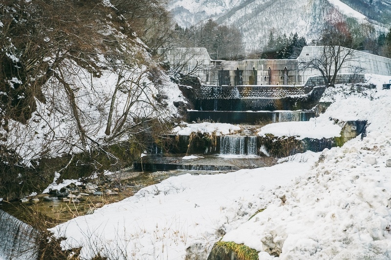 river with snow near Hakuba Goryu Snow Resort - Hakuba Travel and Ski Guide | www.justonecookbook.com