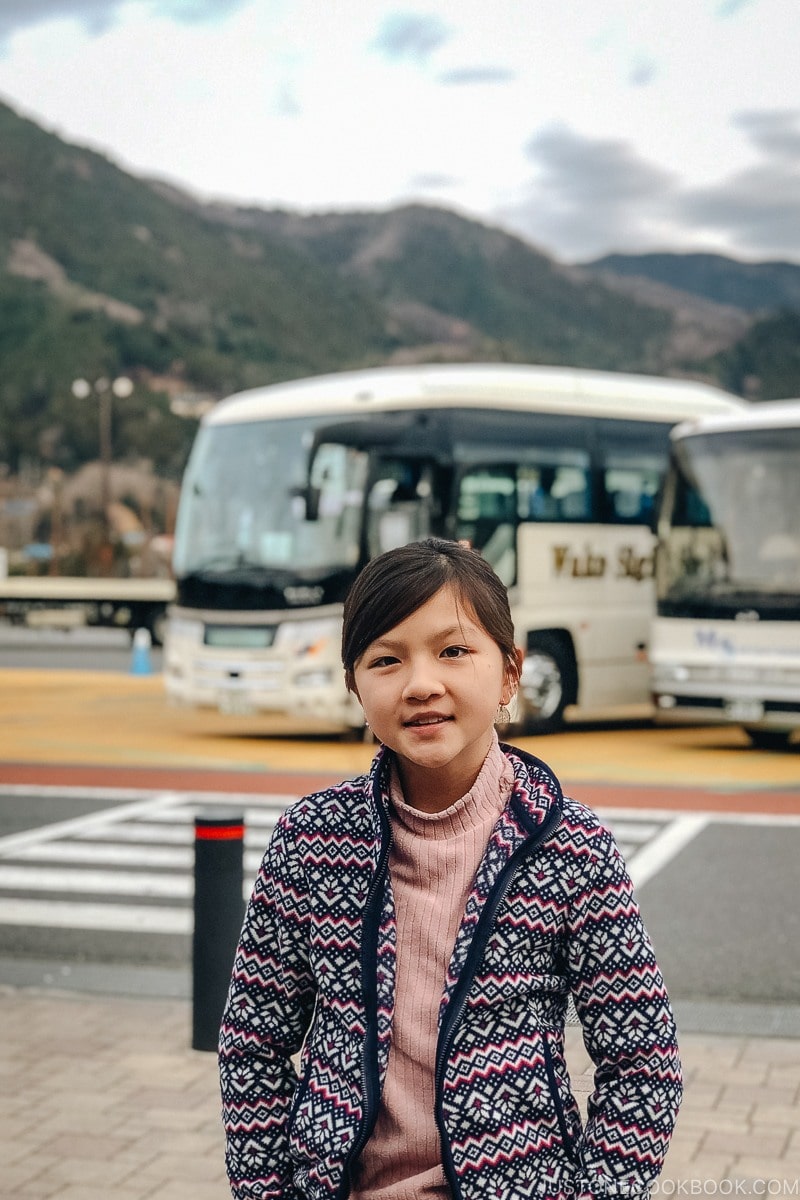 child standing at a highway rest stop in Japan - Hakuba Travel and Ski Guide | www.justonecookbook.com