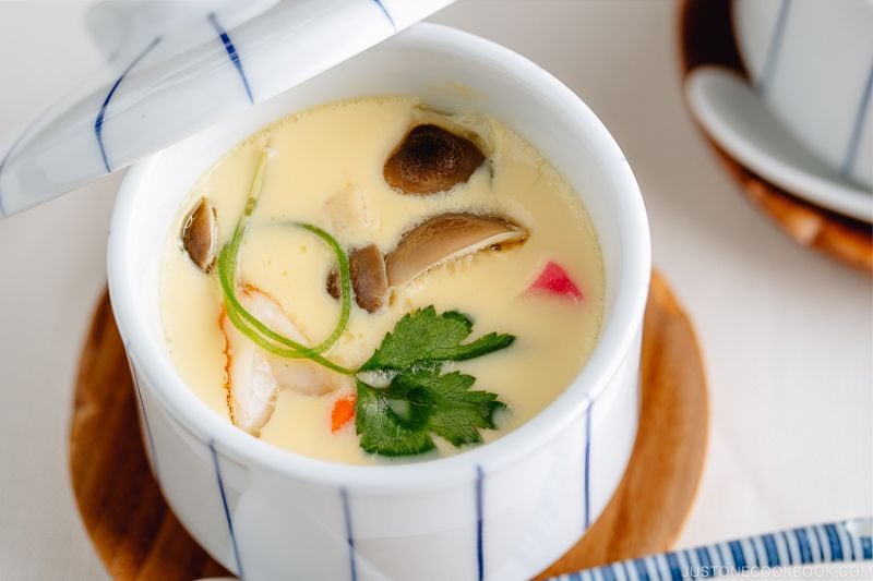 Silky and savory Japanese steamed egg custard Chawanmushi in a cup.