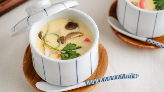 Silky and savory Japanese steamed egg custard Chawanmushi in a cup.