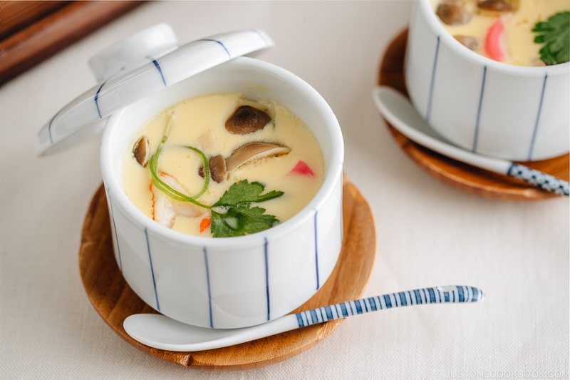 Silky and savory Japanese steamed egg custard Chawanmushi in a cup.