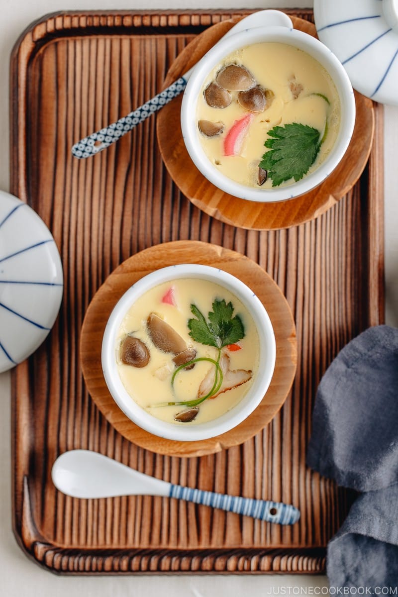 Silky and savory Japanese steamed egg custard Chawanmushi in a cup.