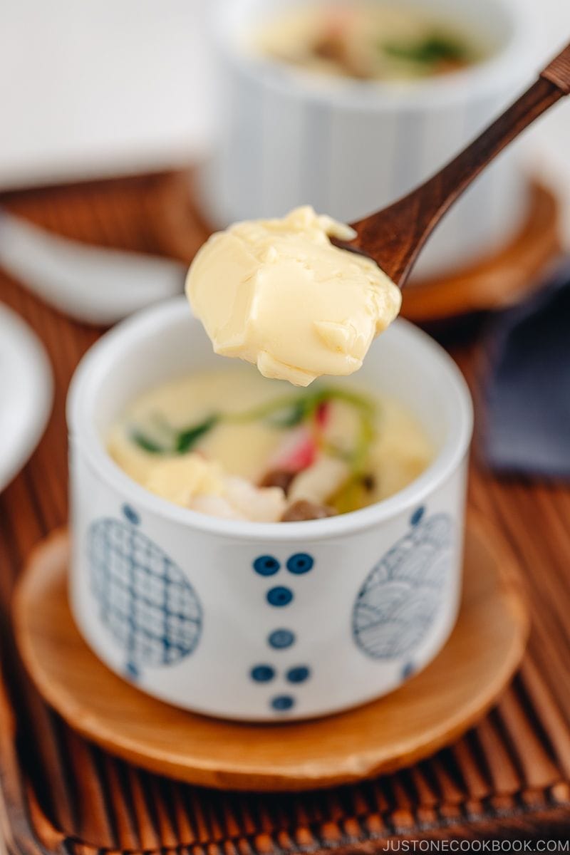 Silky and savory Japanese steamed egg custard Chawanmushi in a cup.