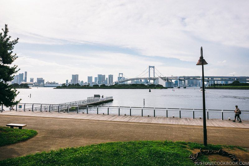 view of Rainbow Bridge from Odaiba - Tokyo Odaiba Travel Guide | www.justonecookbook.com