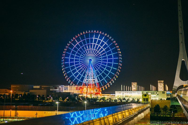 nighttime view of Palette Town Daikanransha - Tokyo Odaiba Travel Guide | www.justonecookbook.com