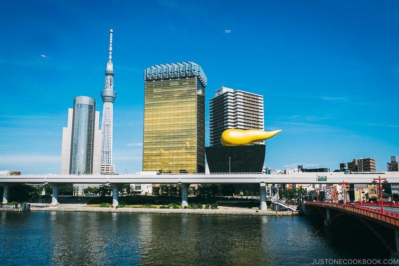 view of Asahi Art Square across Sumida River - Tokyo Cruise | www.justonecookbook.com