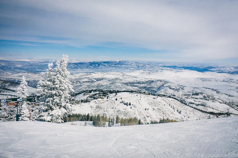 beautiful snow covered mountain scenery at Deer Valley - Ski Vacation Planning in Utah | www.justonecookbook.com