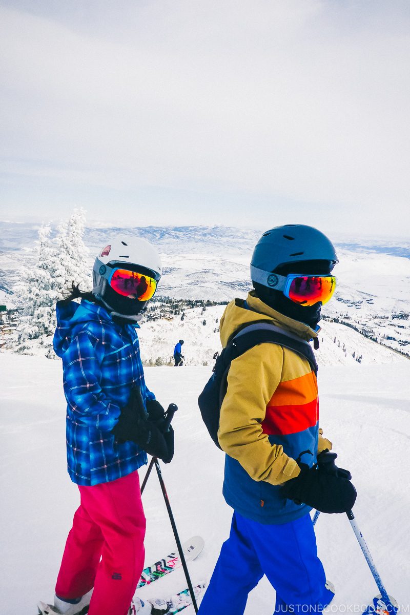 children getting ready to ski at Deer Valley - Ski Vacation Planning in Utah | www.justonecookbook.com