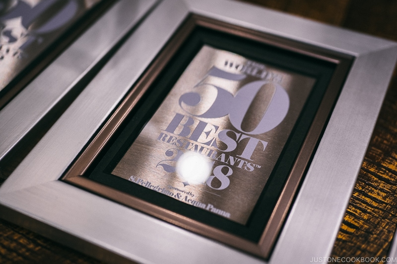 50 Best Restaurant plaque - Restaurant Den Tokyo | www.justonecookbook.com