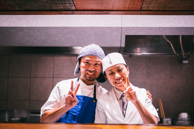 Chef Zaiyu Hasegawa and sous chef - Restaurant Den Tokyo | www.justonecookbook.com