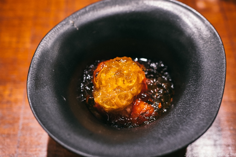 Watermelon, rhubarb syrop, Rum jelly and Amaretto Jelly - Restaurant Den Tokyo | www.justonecookbook.com