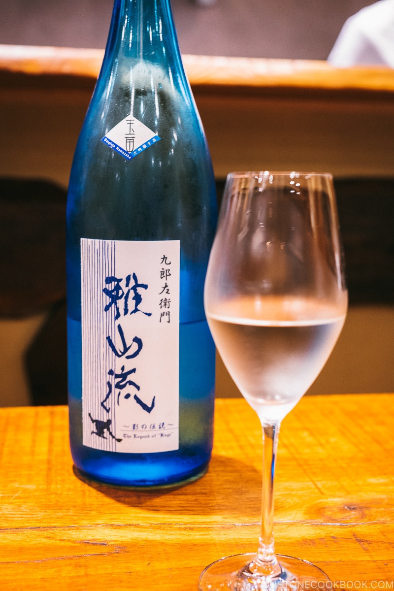 Gasanryu sake in a wine glass - Restaurant Den Tokyo | www.justonecookbook.com