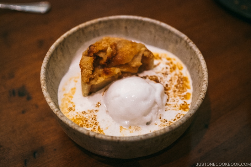 apple pie with bay leaf meringue and coconut sorbet at HSL Salt Lake City - Ski Vacation Planning in Utah | www.justonecookbook.com