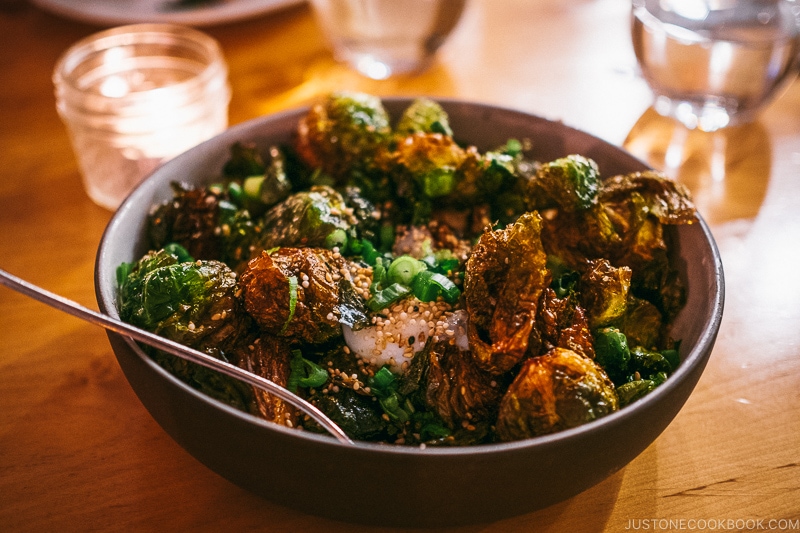 wood fire oven brussel sprouts at Provisions Restaurant Salt Lake City - Ski Vacation Planning in Utah | www.justonecookbook.com