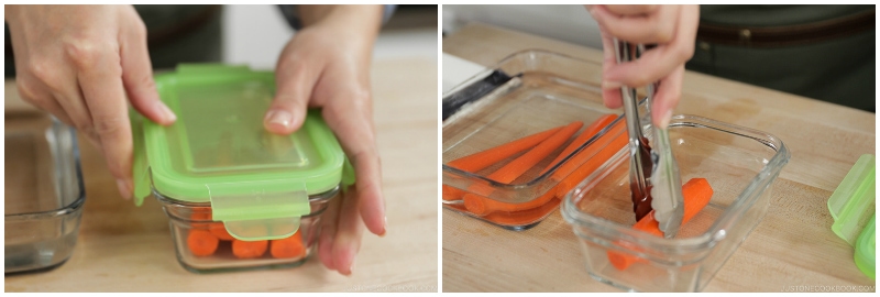 Carrots in a glass container