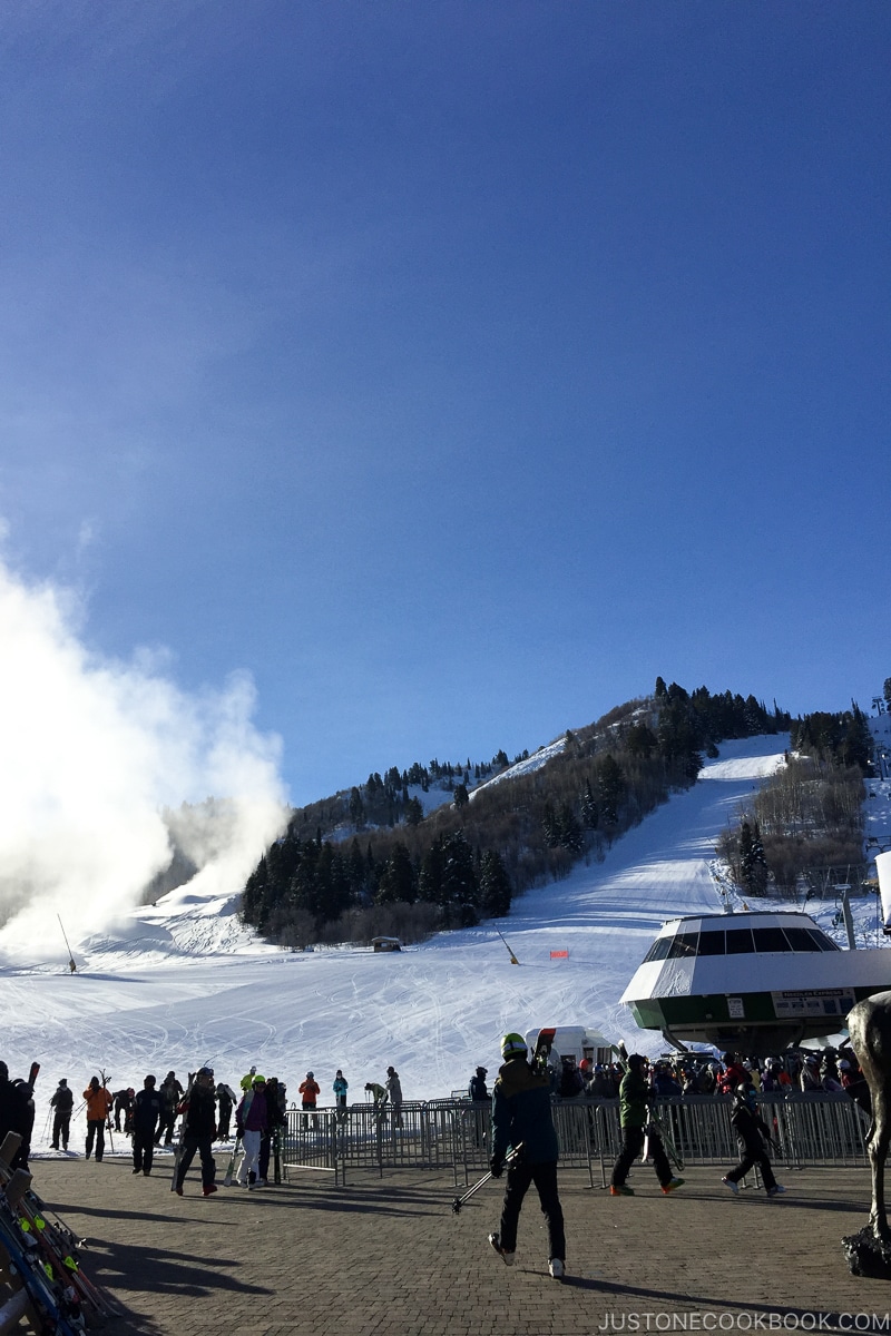 view of ski runs at Snowbasin Resort - Ski Vacation Planning in Utah | www.justonecookbook.com