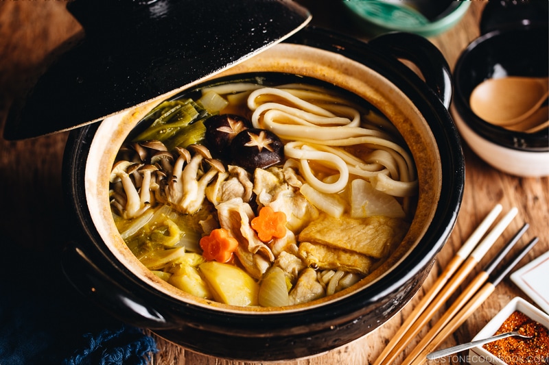 Hoto noodle soup in the Japanese donabe pot.