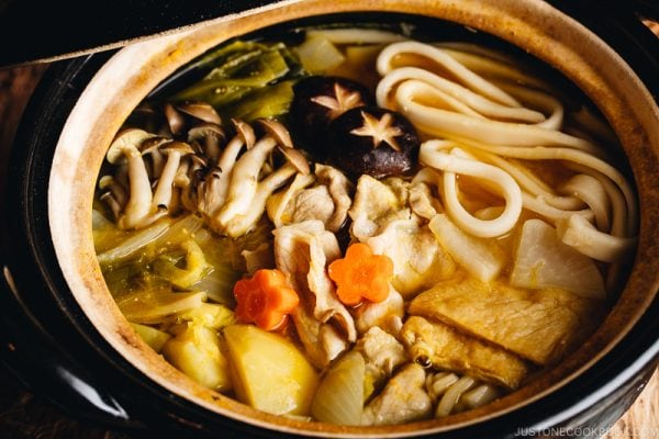 Hoto noodle soup in the Japanese donabe pot.