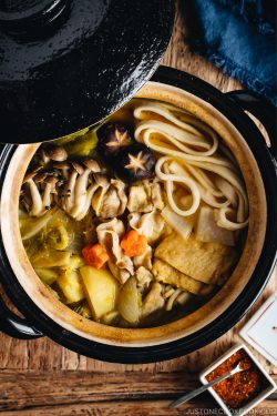 Hoto noodle soup in the Japanese donabe pot.