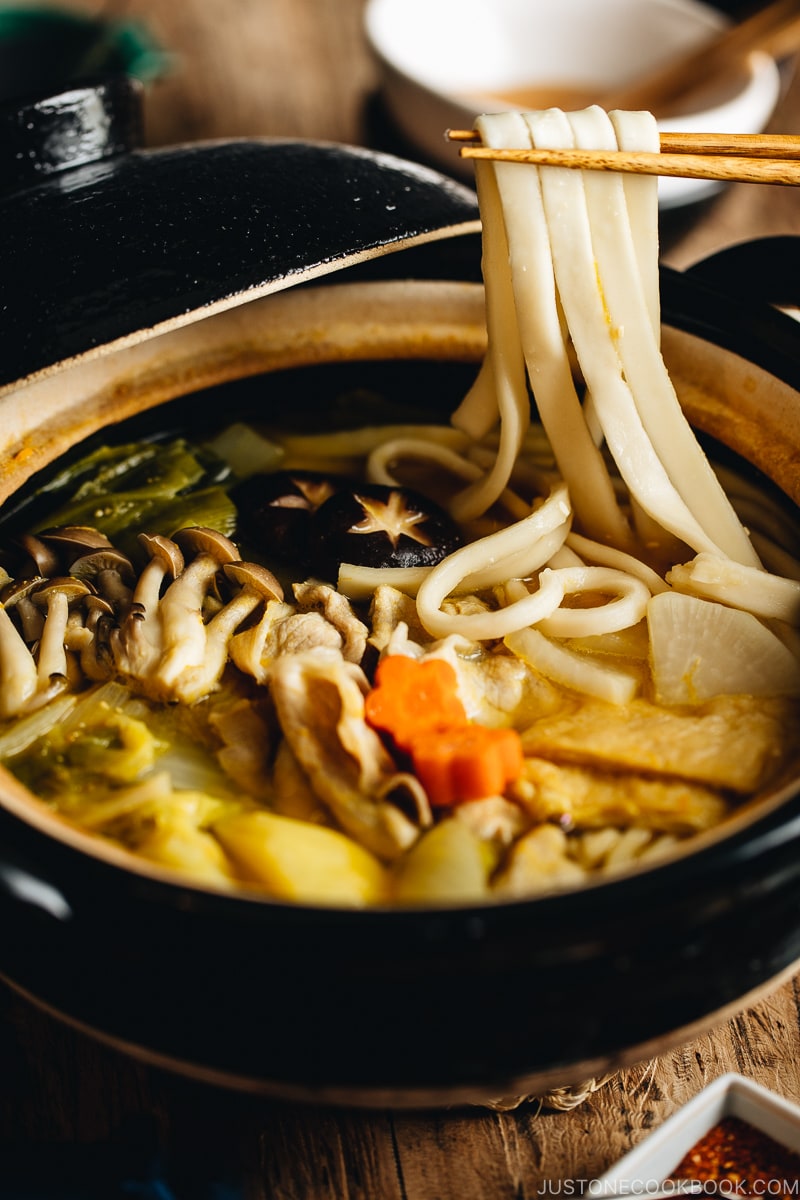 Hoto noodle soup in the Japanese donabe pot.