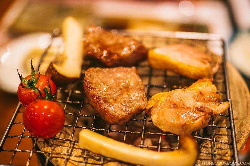 Grill beef, chicken, and vegetables at Asukasou Ryokan - Nara Guide: Things to do in Nara | www.justonecookbook.com
