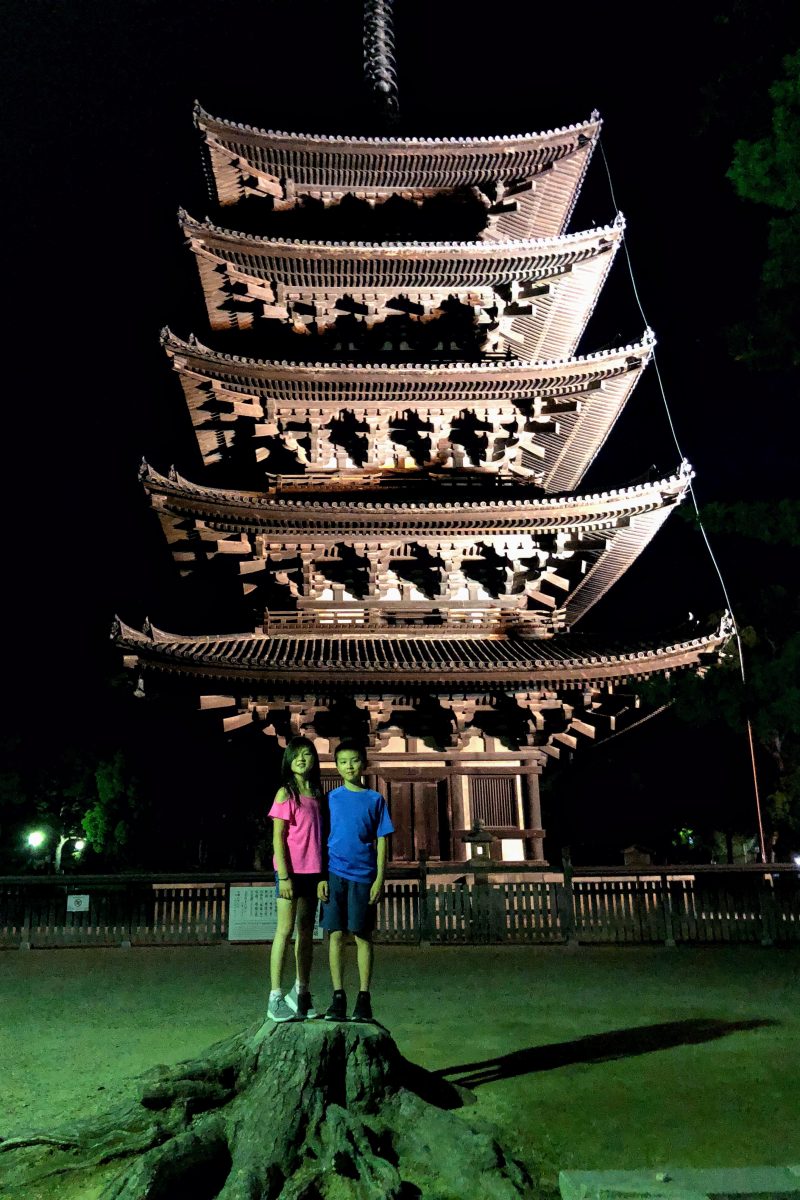 children in front of five-storied pagoda - Nara Guide: Kofukuji | www.justonecookbook.com