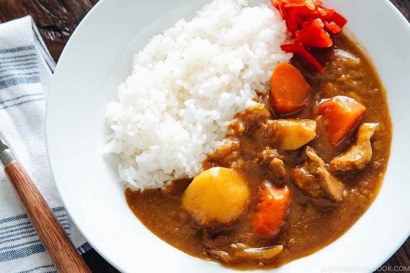 Japanese curry served with rice.
