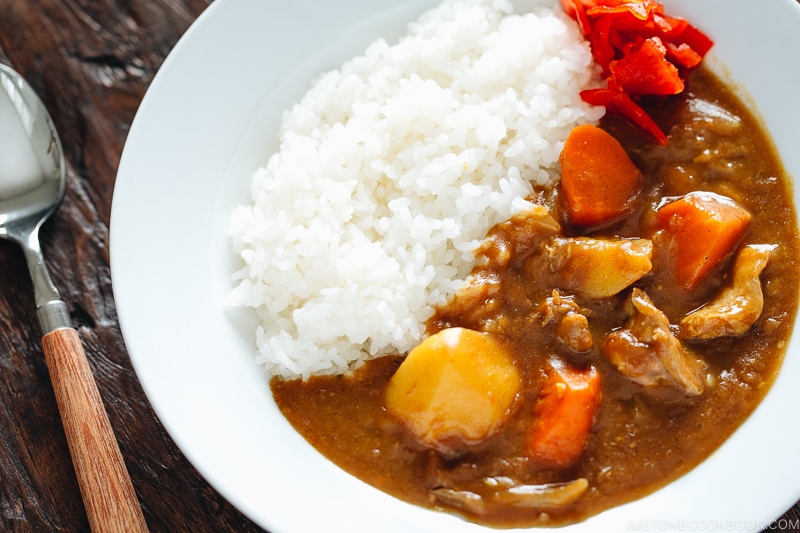 Japanese curry served with rice.