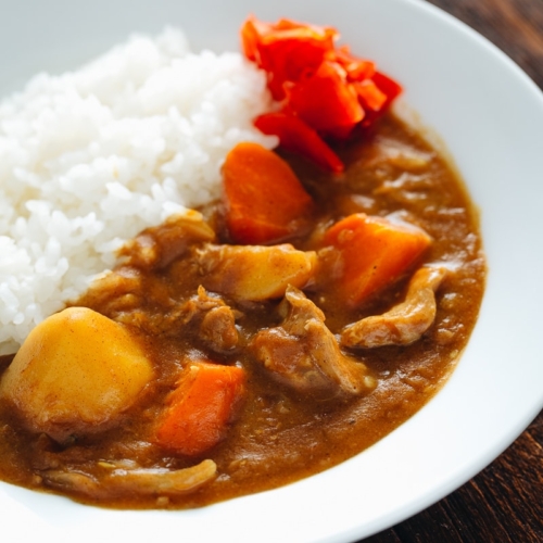 Japanese curry served with rice.