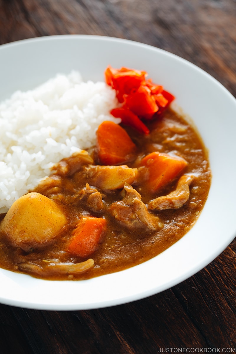 Japanese curry served with rice.