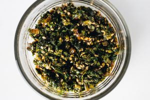 Homemade furikake japanese rice seasoning recipe with daikon greens