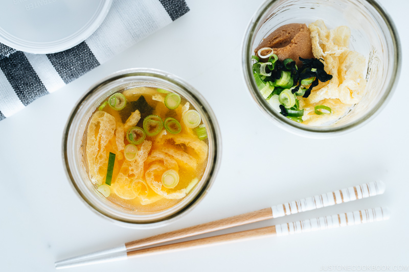 Homemade instant miso soup in mason jars.