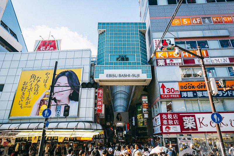 walkway to Ebisu Bashi-suji arcade - Osaka Guide: Dotonbori and Namba | www.justonecookbook.com