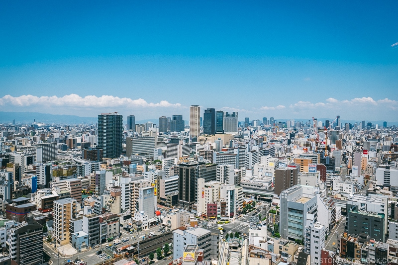 looking at downtown Osaka from Tsutenkaku Tower - Osaka Guide: Tsutenkaku and Shinsekai District | www.justonecookbook.com