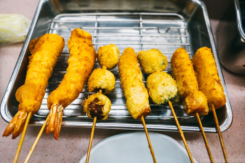 fried skewers at Yaekatsu - Osaka Guide: Tsutenkaku and Shinsekai District | www.justonecookbook.com