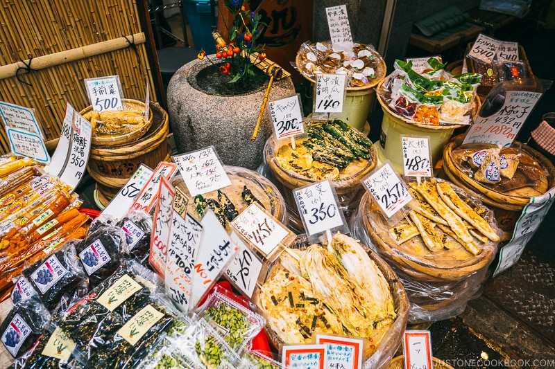 Japanese pickles being fermented in front of store - Osaka Guide: Kuromon Ichiba Market and Kitchenware Street | www.justonecookbook.com