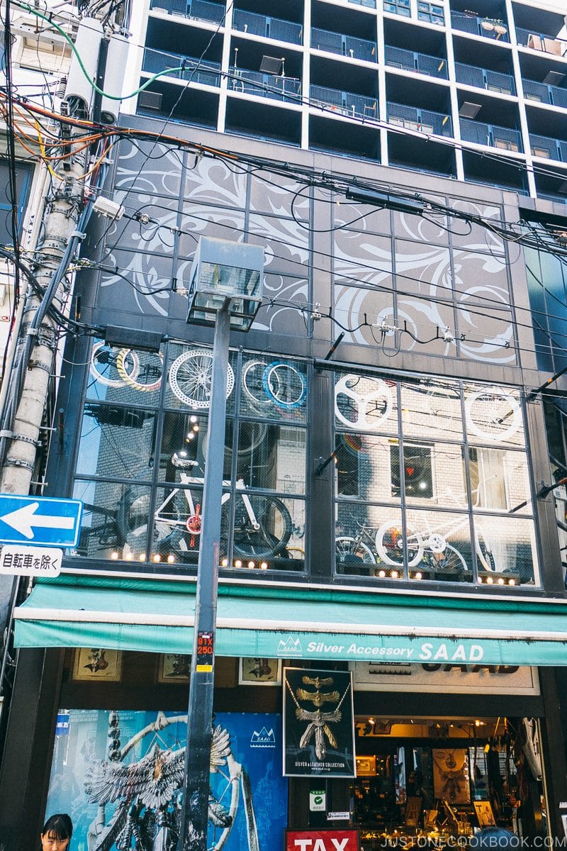 artistic designs on a bike shop building - Osaka Guide: Amerikamura &amp; Shinsaibashi Shopping Street | www.justonecookbook.com
