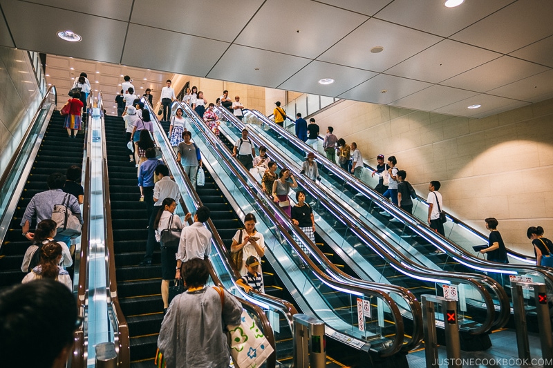 6 escalators side by side - Osaka Guide: Umeda | www.justonecookbook.com