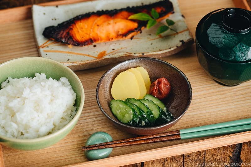 Sake lees pickles (Kasuzuke) in a Japanese bizen bowl.