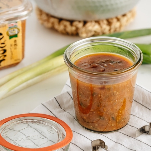 Negi Miso (Leek & Miso Sauce) in a weck jar.