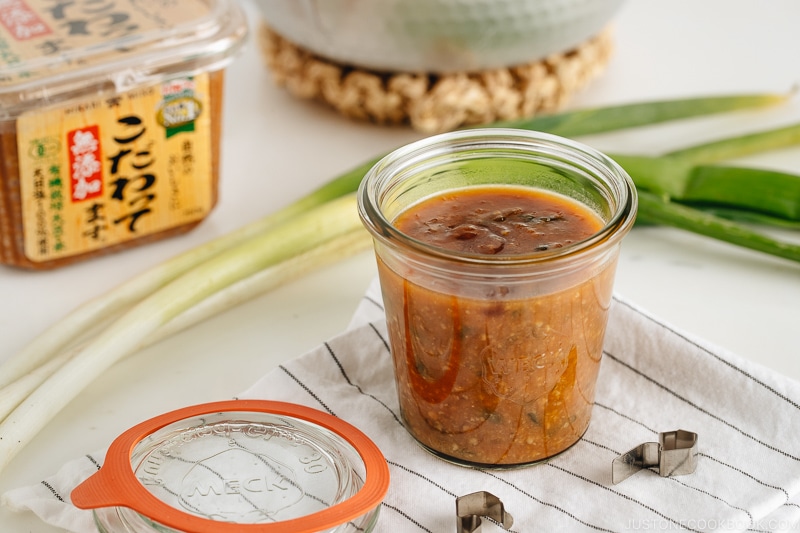 Negi Miso (Leek & Miso Sauce) in a weck jar.