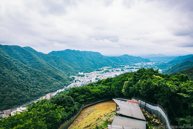 view of the Kinugawa onsen resort town from the top of the ropeway - Nikko Travel Guide : Kinugawa Onsen | www.justonecookbook.com