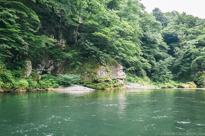 the scenery from the Kinugawa boat ride - Nikko Travel Guide : Kinugawa Onsen | www.justonecookbook.com